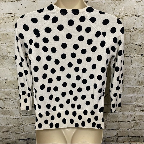 Ann Taylor Cream Black Polka Dot Cardigan Sweater - Picture 3 of 5